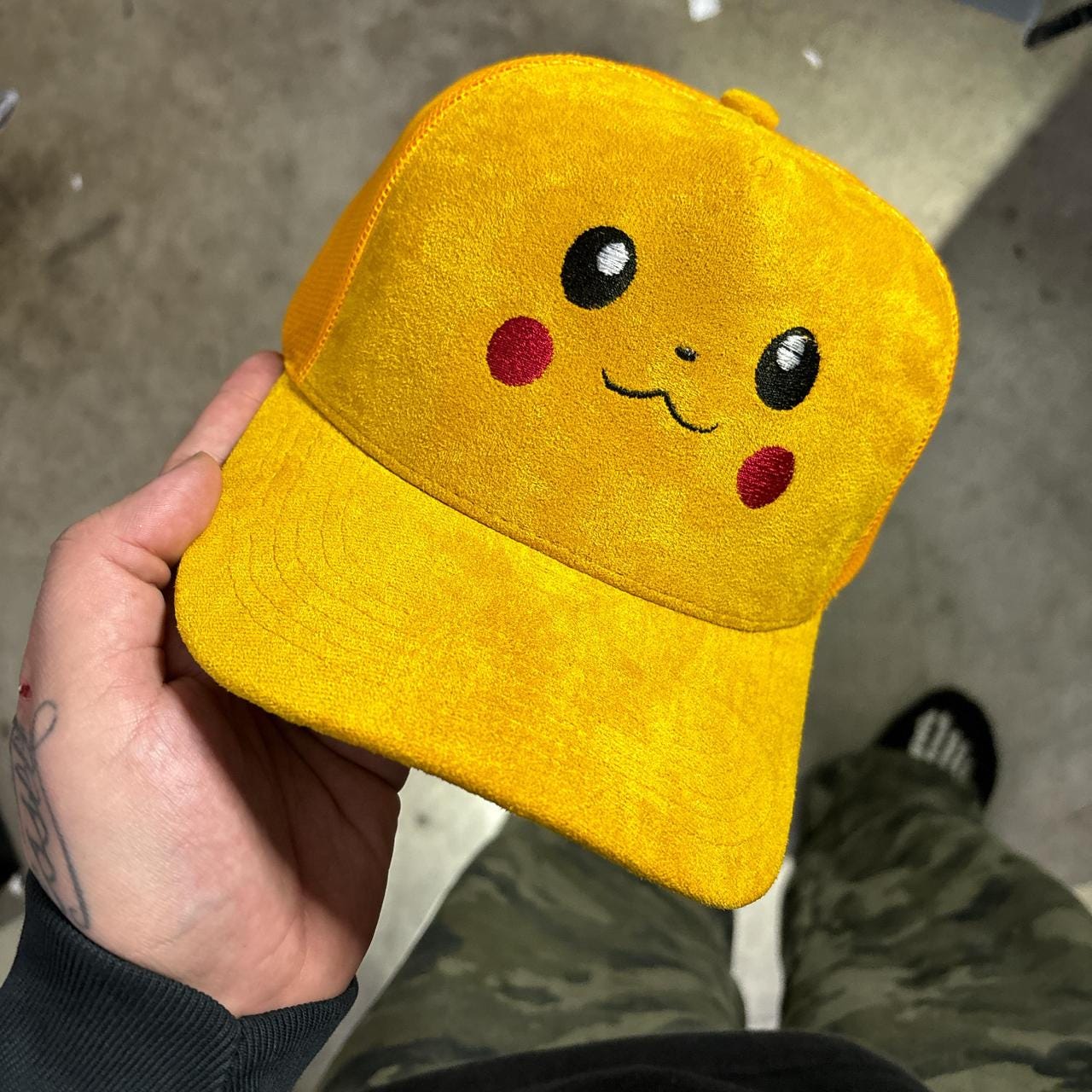 Yellow Pikachu Suade snapback hat