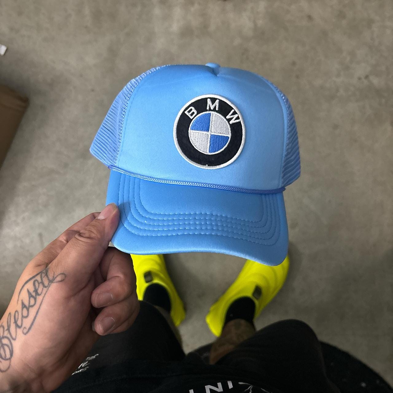 Baby blue BMW trucker hat