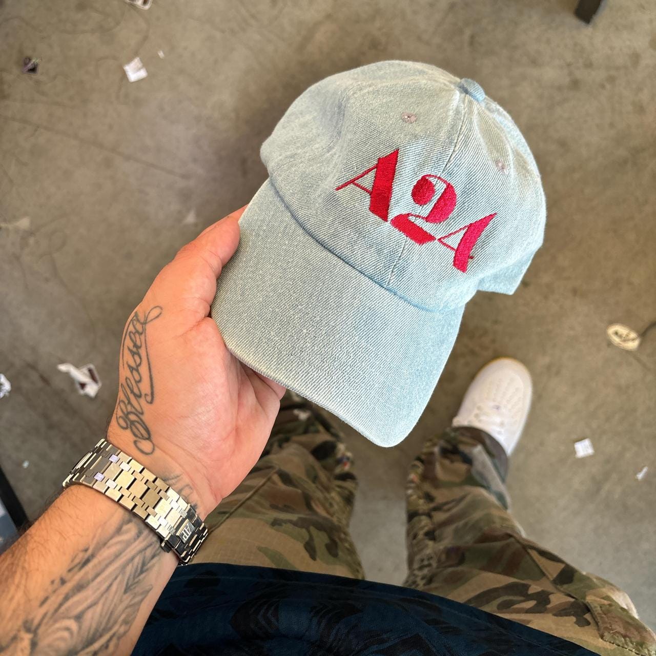 A24 denim dad hat