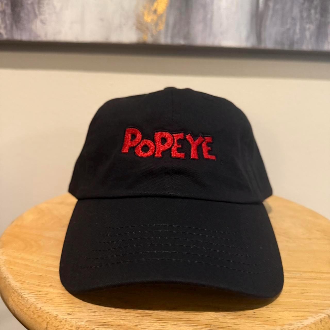 Popeye black strap back dad hat