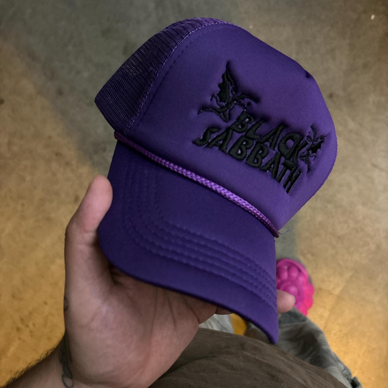 Black Sabbath trucker hat in purple