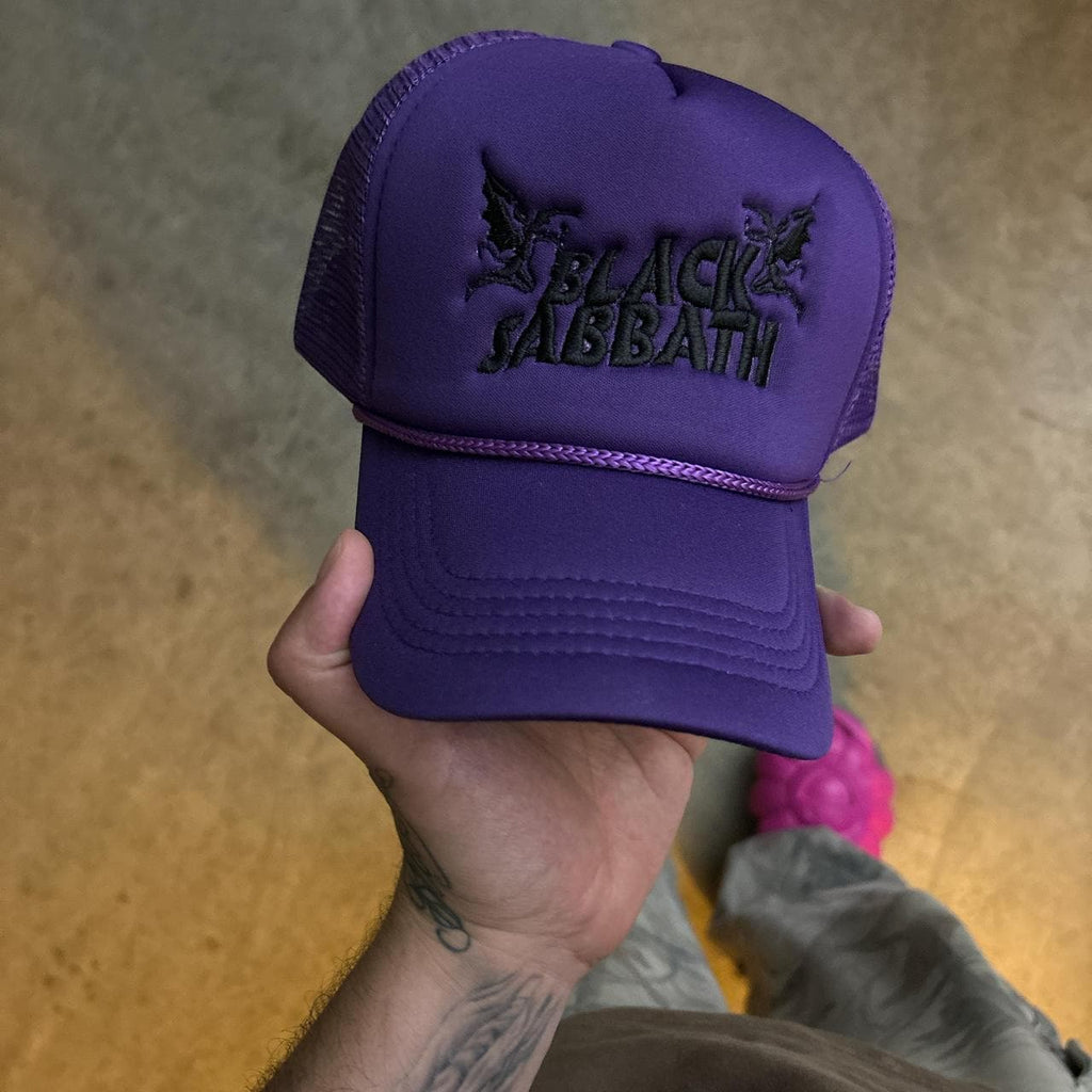 Black Sabbath trucker hat in purple